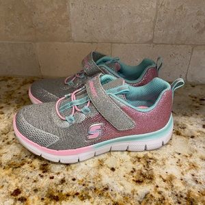 Sketcher Sport Girls Size 12 Pink Silver Sparkle Sneakers Velcro EUC